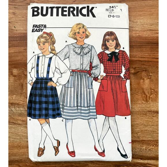 UNCUT Vintage 1980s Butterick 3433 Sewing Pattern Size XXS - XS Top Skirt - Picture 1 of 2